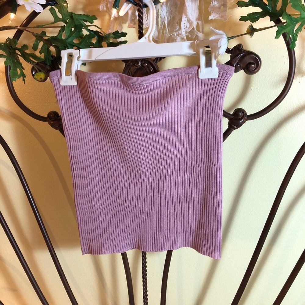 LILAC LAVENDER ONE SIZE STRETCHY RIBBED TUBE TOP - Picture 2 of 4